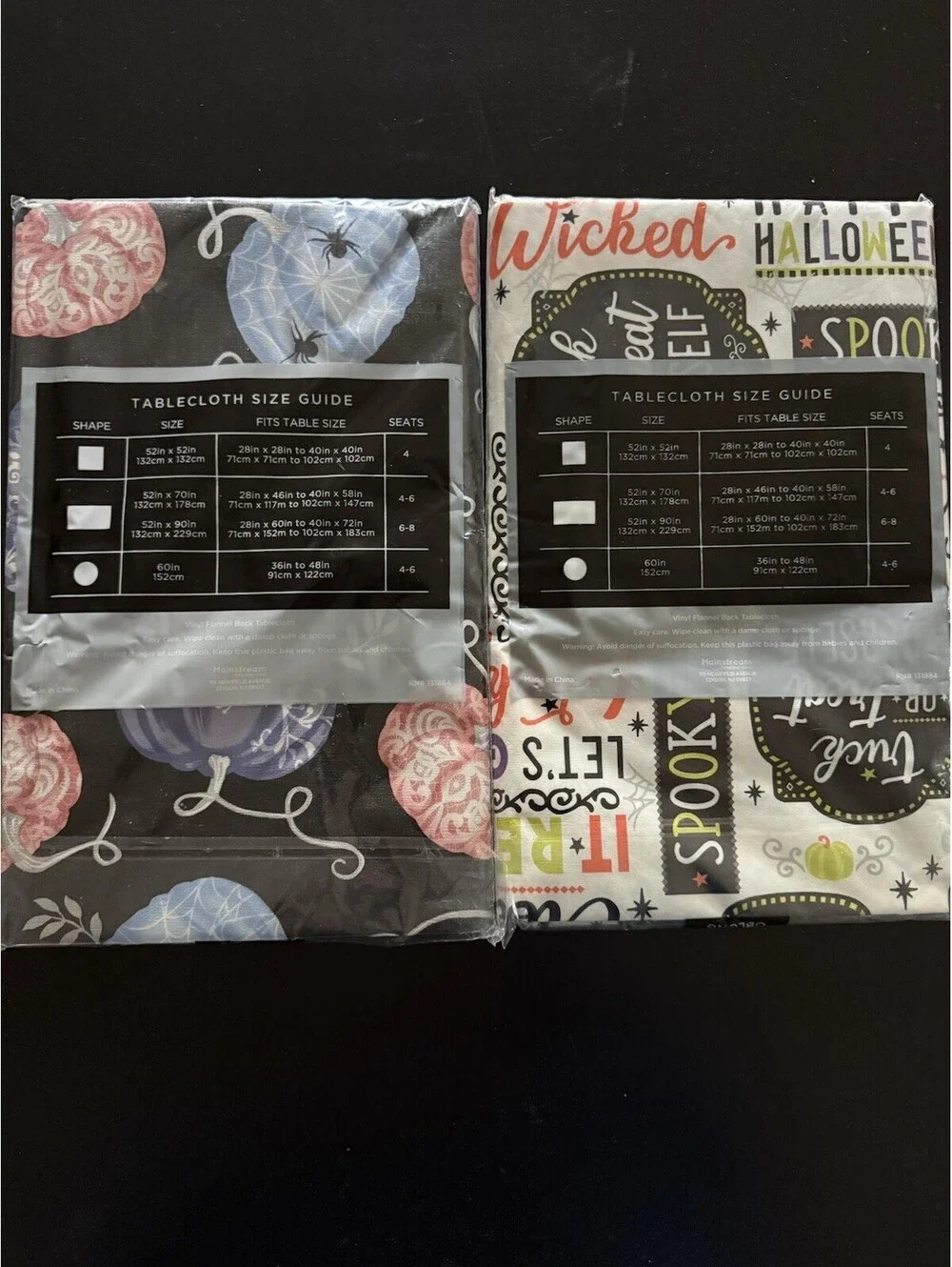 Halloween Vinyl Tablecloth (2) Pack Pumpkins Spooky Holiday 52 In X 70 In